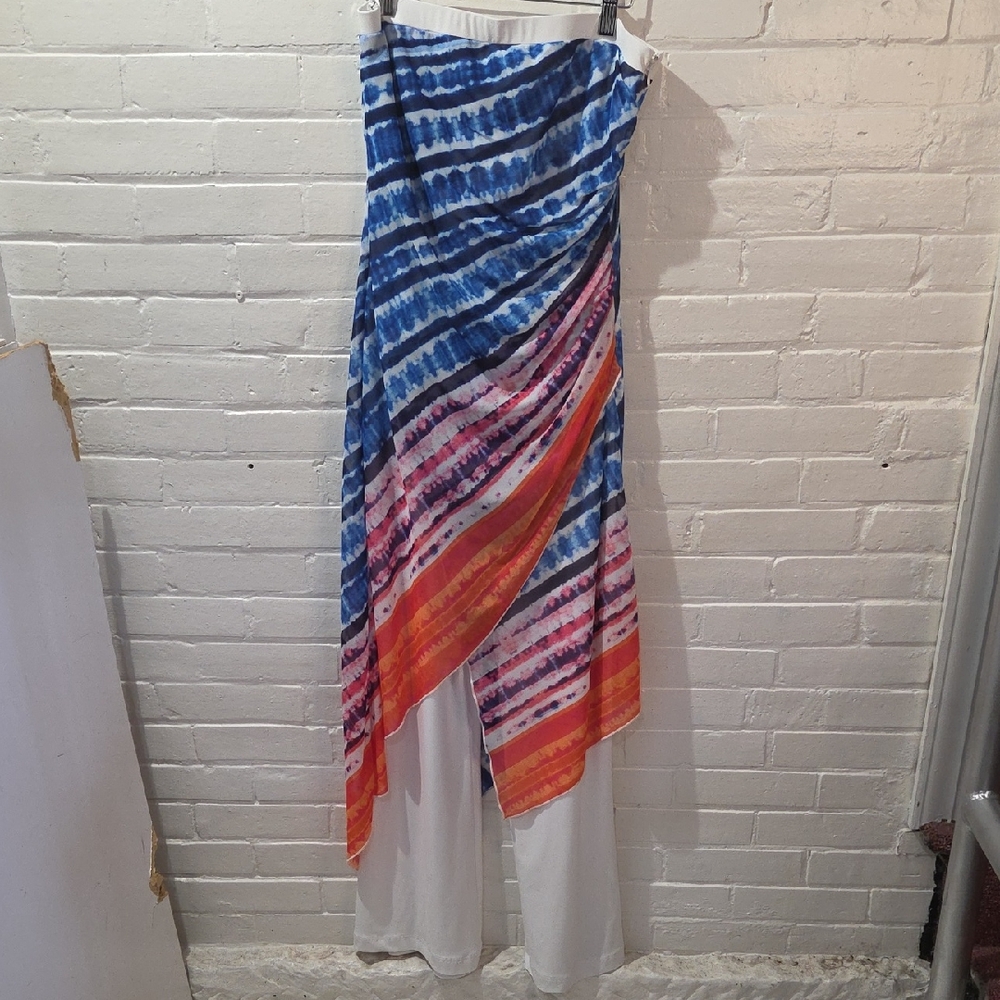Joseph Ribkoff Blue and Orange Tie-Dye Maxi Skirt